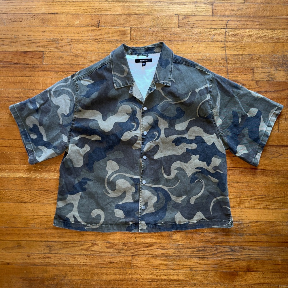 NovaMEN XXL Camo Button Down Camp Shirt Short‎ Sleeve Casual Top Menswear